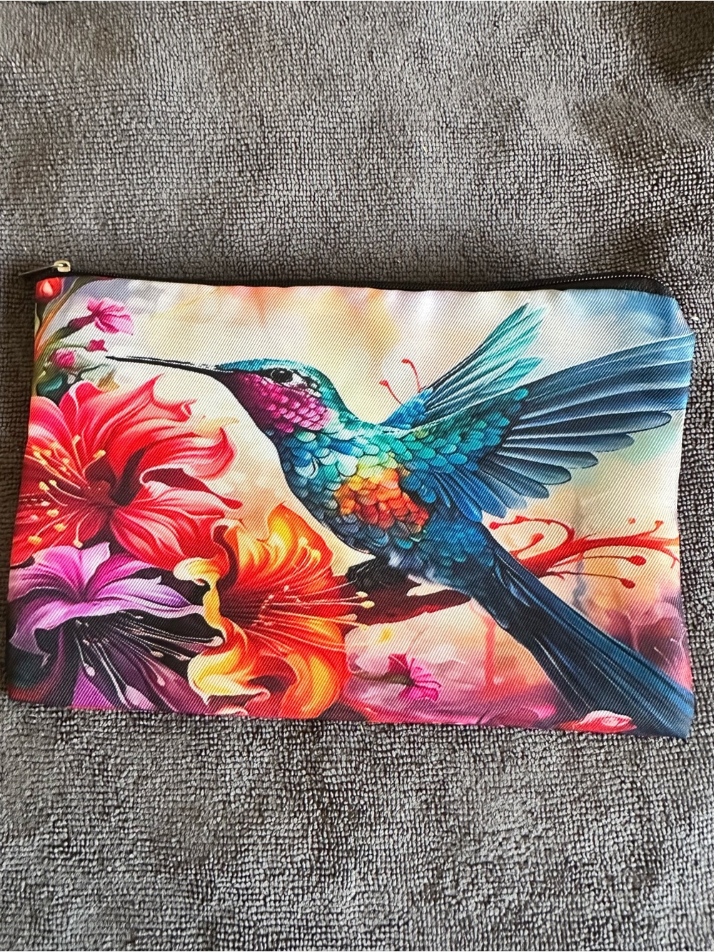 Colorful Hummingbird Floral Print Zip Pouch